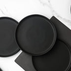Stone Lain Coupe - Celina Stoneware Round Dinner Plates Set, 4-Piece, Black Matte