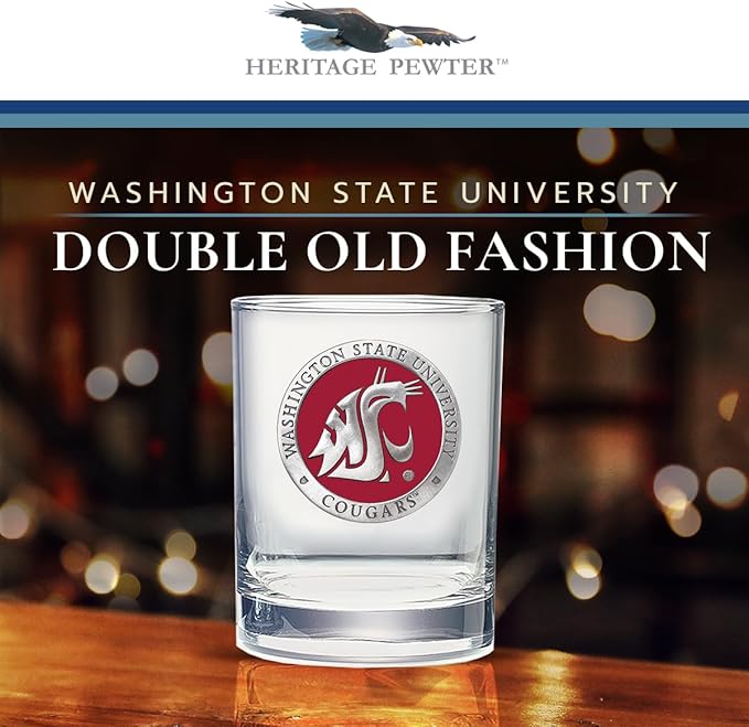 Heritage Pewter Washington State Double Old Fashion | Double Rocks Glass 14 OZ for Liquor | Expertly Crafted Pewter Glass