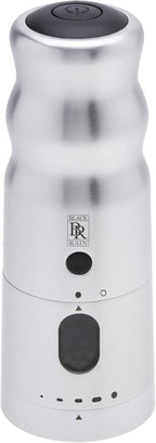 BLACK RAIN Pepper Mill Grinder, Adjustable Coarseness, Rechargeable Pepper Grinder with LED Light, Heavy Duty Professional Grade Electric Peppercorn Grinder (Brushed Silver)