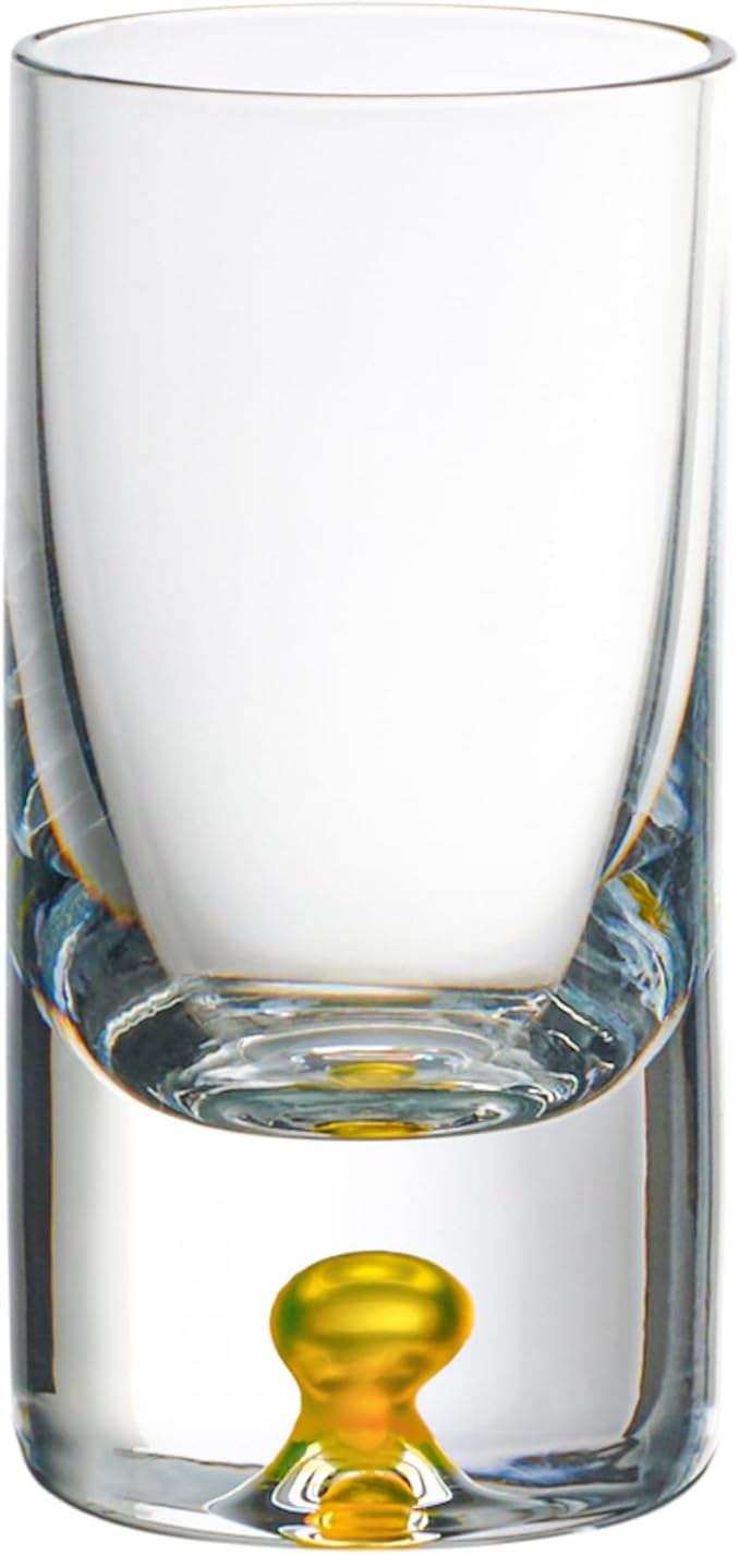 Barski Shot Glasses - Liquor Glass - Set of 6 - Crystal Glass - Assorted Colored Bubble in Base - Thick Base - 1.25 Oz. for Vodka, Whiskey, Tequila - Espressos - Spirits & Liquors - Made in Europe