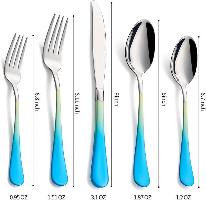 20-Pieces Color Silverware Sets for 4,Blue and Yellow Handle Stainless Steel Cutlery Set, Include Forks Spoons and Knives Set, Dishwasher Safe Utensil Sets for Home Restaurant