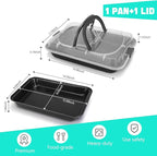 Cake Pan With Lid, 9x13 Inch Rectangular Cake Pan with Wide Handles, Nonstick Bakeware Baking Pan With Lid and Handle, Black