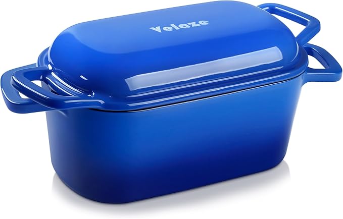 Velaze 3.6QT Dutch Oven for Bread Baking,Oval Cast Iron Enameled Bread Oven Pan with Lid and Offset Handles,Oven Safe to 500°F for Homemade Sourdough Bread(Blue)
