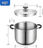 8 Quart Stainless Steel Stock Pot with Strainer Glass Lid,8 Qt Multipurpose Stockpot with Pour Spout,Stay-cool silicone Handle.