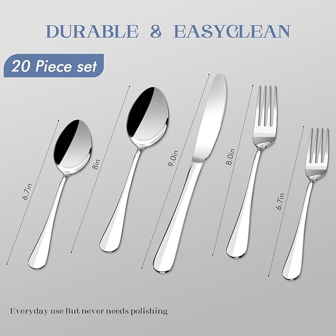 Silverware Set for 8, 40 Piece Heavy Duty Stainless Steel Flatware Utensils Cutlery Set Including Steak Knife Fork and Spoon, Dishwasher Safe,Heavy Duty Cutlery Set for Home & Restaurant