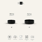 Stone Lain Celina Stoneware 2-Piece Serving Bowl Set, Black Bowls, Minimalist Dinnerware, Dish Set, Tall Rim, Microwave & Dishwasher Safe, Casual Tableware