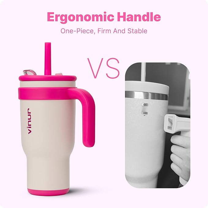VINUR Insulated Coffee Tumbler with Handle-30 oz Stainless Steel Vacuum Tumbler with Lid and Straw, Leak Proof Water Cup for Travel (Cream)