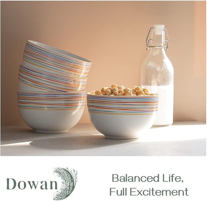 DOWAN 5.8" Deep Soup Bowls & Cereal Bowls - 30 Ounces Large Bowls Set of 4 for Kitchen - Ceramic Bowls for Cereal, Soup, Oatmeal, Salad, Ramen, Noodle, Rice - Dishwasher & Oven Safe (Multi)