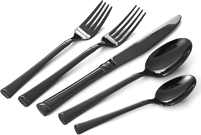 Black Silverware Set,18/10 Heavy Stainless Steel Flatware Set,40 Piece Cutlery Set，Mirror Polished,Dishwasher Safe