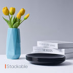 8.5 inch Salad Plate Set of 6, Lightweight Opal Glass Round Black Plates for Appetizer Dessert Kitchen, Dishwasher and Microwave Safe