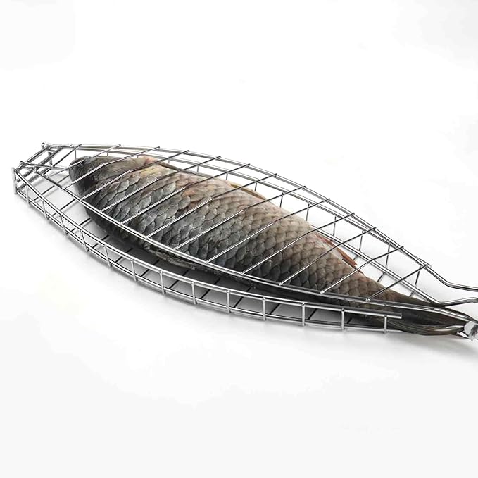 Fish Grill Basket, Stainless Steel Fish Grilling Rack For Oven With Detachable Handle , Large Whole BBQ Fish Grill Basket For Live Fish, NonStick Fish Basket for Grilling Perfect for Salmon, Veggies, And Seafood