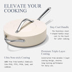 Nonstick Ceramic Sauté Pan with Lid (4.5 qt, 11"), Deep Frying Pan for All Cooktops - Non Toxic, PTFE/PFOA/PFAS Free, Dishwasher & Oven Safe up to 500°F - with Stay Cool Handle - Cream