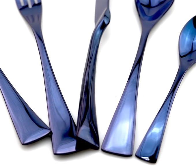 JASHII Luxury Jubilee Blue Flatware Set 20-Piece Iridescent Silverware Sets Replace Black Mirror Polished, 18/10 Stainless Steel Utensils For 4,Dinner Knife Fork Salad Fork w/DINNER COFFEE Spoon