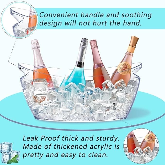 Ice Bucket, 2 PCS 5.5L Acrylic Ice Buckets, Large Beverage Tub for Parties, Mimosa Bar Supplies Beverage Tub and Scoops for Champagne Beer Sparkling Wine Cocktails (2-4 bottles)