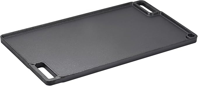 VEVOR Reversible Grill/Griddle, 17x10'' Pre-Seasoned Cast Iron Griddle, Rectangular Double Burner Griddle Pan, Non-Stick Family Pan Cookware with Handles, Flat Top Plate for BBQ, Gas Grill, Black