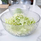 Qxbekmor 130 oz Acrylic Salad Bowls, 9.5" Serving Bowls for Fruits, Popcorn, Chips, Dips, Condiments, Break-Resistant Set of 2, Clear Circular