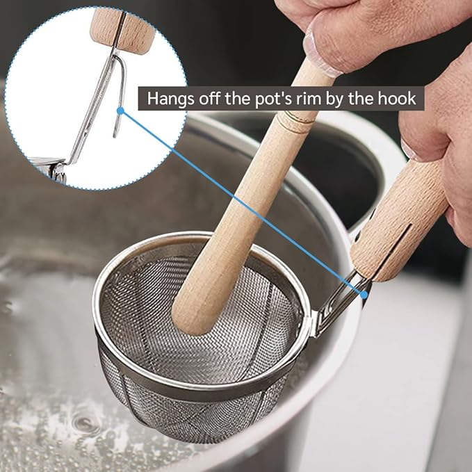 TIKUSAN Miso Strainer and Muddler Miso Dissolver Misokoshi Stainless Steel with Wooden Muddler for Making Miso Soup Made in Japan Small Size