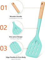 Pack of 2 Silicone Spatula, Non Stick Cooking Utensil Set Stainless Steel Handle Kitchen Turner for Baking Mixing Grilling Serving Food Heat Resistant Non Scratch Hooks Included (Green)