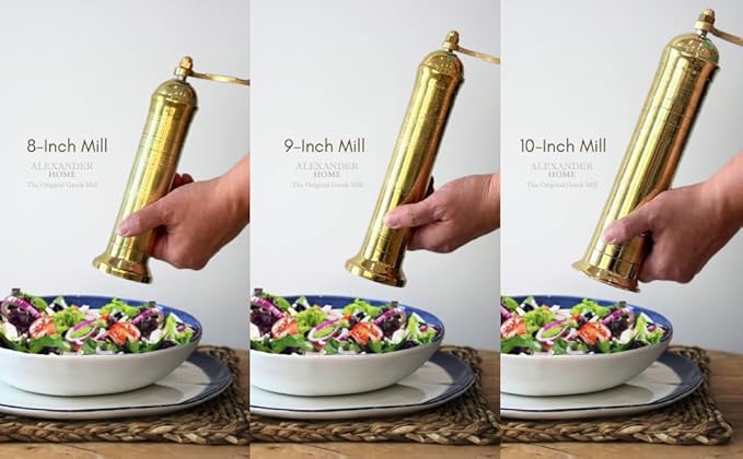 The Original Greek Salt Mill 8 Inch Tall | European Salt Mill Grinder with Crank Handle | Manual Salt Grinder | Salt Refillable - Copper