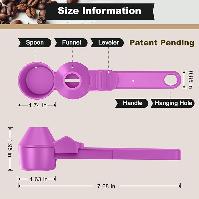 Coffee Scoop & Funnel for Reusable K Cup Refillable Coffee Pods, Coffee Measuring Spoon 2 Tablespoon Capacity, Scoop with Funnel for Ground Coffee, Protein Powder, Tea (Purple, 1 Pack)