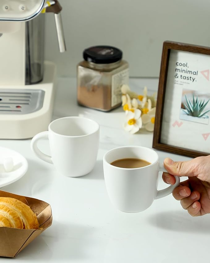 Hasense Espresso Cups Set of 4 Perfect for Demitasse, Cappuccino, Tea Bag and Juice, 5 Ounce Ceramic Stackable Mini Coffee Mugs Suit for Espresso Machine and Coffee Maker, White