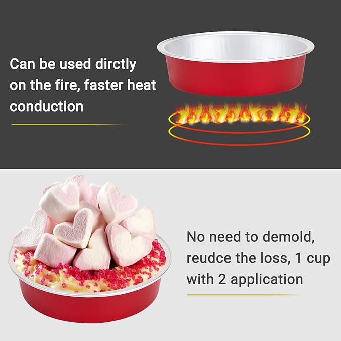 Beasea Disposable Mini Pie Tins with Lids, 100 Pack 4” 8oz Bright Red Aluminum Baking Foil Tins Small Round Tart Container for Individual Dessert Cupcake Muffin Cheesecake Ramekin Quiche Oven Dishes