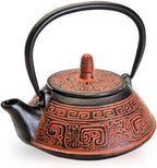 IBILI 40 Oz India Red Floral Cast Iron Teapot | Made in Spain | Stainless Steel Infuser, Enameled Interior, Stovetop & Induction Compatible, Japanese Kettle for Loose Leaf Tea, Tetsubin Design, Red