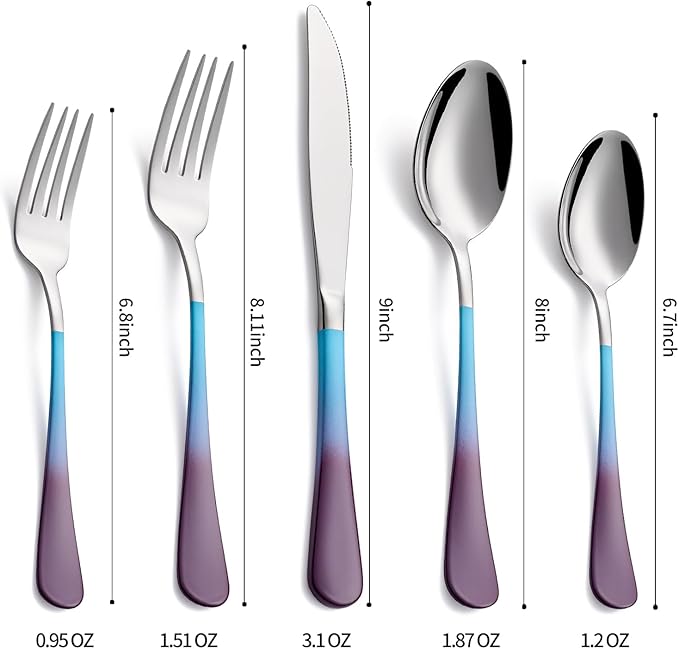 20-Pieces Color Silverware Set for 4,Blue and Purple Handle Stainless Steel Cutlery Set, Include Forks Spoons and Knives Set, Dishwasher Safe Utensil Sets for Home Restaurant