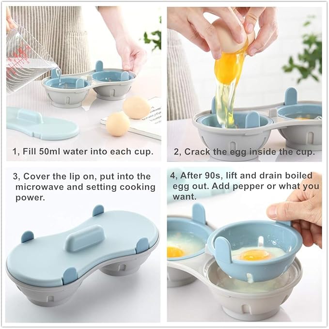 Microwave Egg Poacher, 2 Packs Poached Egg Cooker with Measure Cup, Dishwasher Safe BPA Free, Egg Maker Poached Egg Steamer Blue+Orange