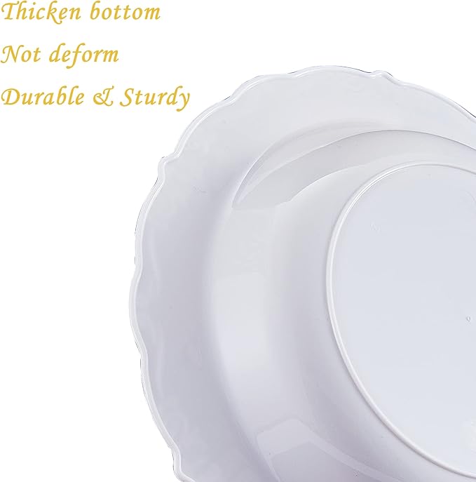N9R 30PCS Disposable Soup Bowls with Gold Relief, 12 Oz Fancy Plastic Soup Bowls for Holidays, Parties, Weddings, Catering and Everyday Use