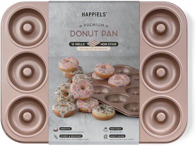 12 Well Donut Pan Nonstick, Non Toxic PFOA & BPA Free Donuts Mold for Baking, Doughnut Tin for Oven, Doughnuts Pans and Molds Non Stick Nontoxic, Baking Tray Pans & Trays without Teflon