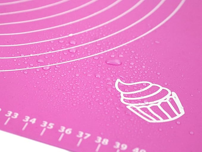 Silicone Baking Mat for Rolling Pastry Dough with Measurements, 25.6 x 17.7 BPA Free Non stick and Non Slip Pink Table Sheet Baking Supplies for Bake Pizza Cake