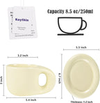 Koythin Ceramic Coffee Chubby Mug Saucer Set, Creative Cute Fat Handle Cup with Saucer for Office and Home, Dishwasher and Microwave Safe, 10 oz for Latte Tea Milk (Beige)