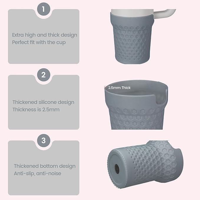 Silicone Boot for Stanley, Cup Bottom Protector Sleeve Accessories for Stanley Quencher H2.0 FlowState Tumbler 20oz/30oz/Stanley Adventure Quencher Tumbler 24oz (Gray)
