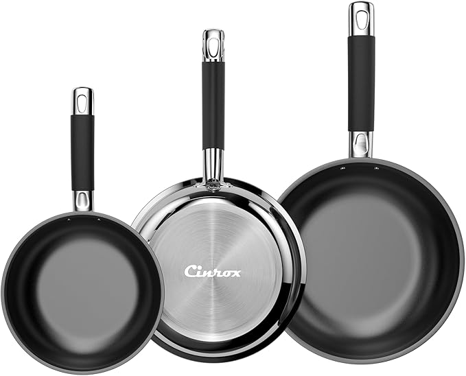 Non Stick Frying Pans, 3 PCS 18/8 Stainless Steel Nonstick Skillet Set, 10” 11.5” 5” Pan, Compatible with All Stoves