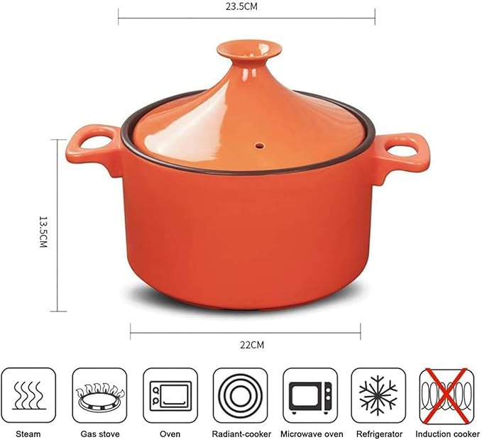 4l Tagine Ceramic Pot Moroccan Tagine Cooking Pot Handmade Ceramic Casserole Healthy Clay Pot for Braising Slow Cooking the Best Choice for Birthday Gifts (red)
