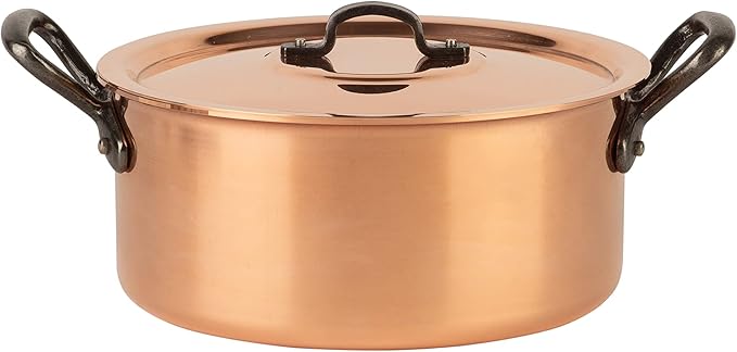 Cuisine Romefort | tinned copper pot with cast iron handles and lid | traditional stockpot made of solid copper | stewpot from France ideal for soups and stews 7.4 qt