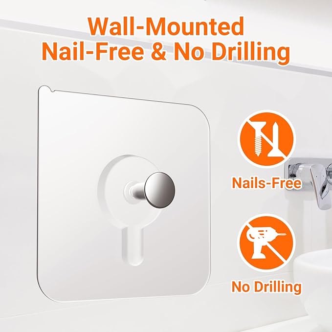 20 Pack Adhesive Wall Hooks, 13 lbs Max Load Picture Hangers Without Nials, Waterproof Oilproof No Damage Hooks for Bathroom Towels, Kitchen, Shower & Home Organization