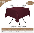 Fitable 6 Pack Square Tablecloths - 70 x 70 Inches - Stain Resistant and Reusable Table Clothes, Burgundy Polyester Fabric Table Covers for Dining, Card Tables, Coffee Tables