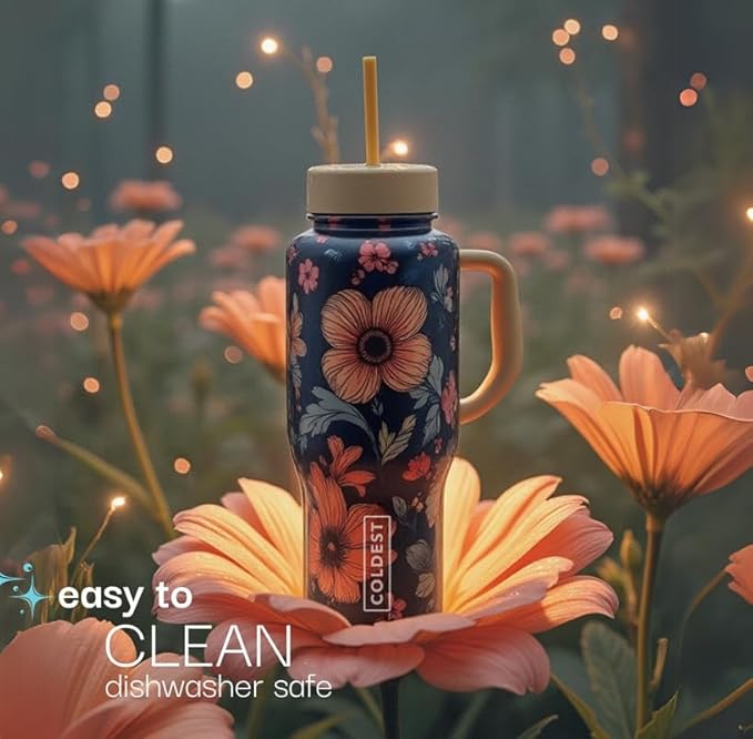 Coldest Tumbler with Handle and Straw, 100% Spill Proof Tumbler with Straw (3 Lids), Stainless Steel Insulated Leakproof Tumblers for Women Men, Cup Holder Friendly, 46 oz (Raspberry Reflections)