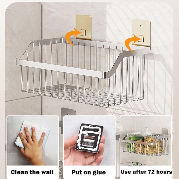 Hanging Kitchen Baskets, Storage Spice Shelf, Wall Mount Storage Baskets, SUS304 Stainless Steel Basket for Kitchen, Bathroom, Storage, 4 Pack, L 11.8Inch, D 6.3Inch, H 4.75Inch