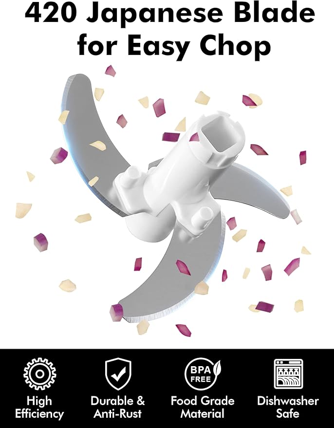 GDL Food Chopper, Pull Onion Chopper Dicer, Hand Powered Food Chopper, Fast Cutting Hand Chopper Mincer for Oinon, Garlic, Nut, 3.4 Cups 0.8L, White