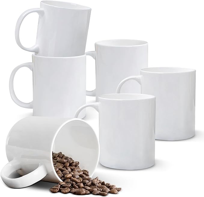 White Bone China Coffee Mugs Set of 6, 14 oz Lightweight Porcelain Coffee Cups With Handle for Hot Beverages Cappuccino Mocha Cocoa Latte Espresso Coffee, Dishwasher & Microware Safe