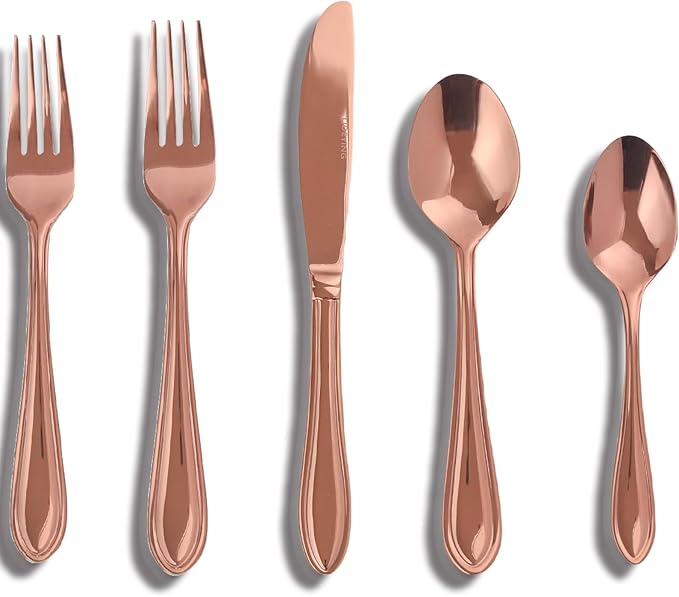 Rose Gold Silverware Set,30-Piece Stainless Steel Flatware for 6, Heavy-Duty 18/0 Stainless Steel Utensils,Mirror Polished Dishwasher Safe for Home & Kitchen Dining
