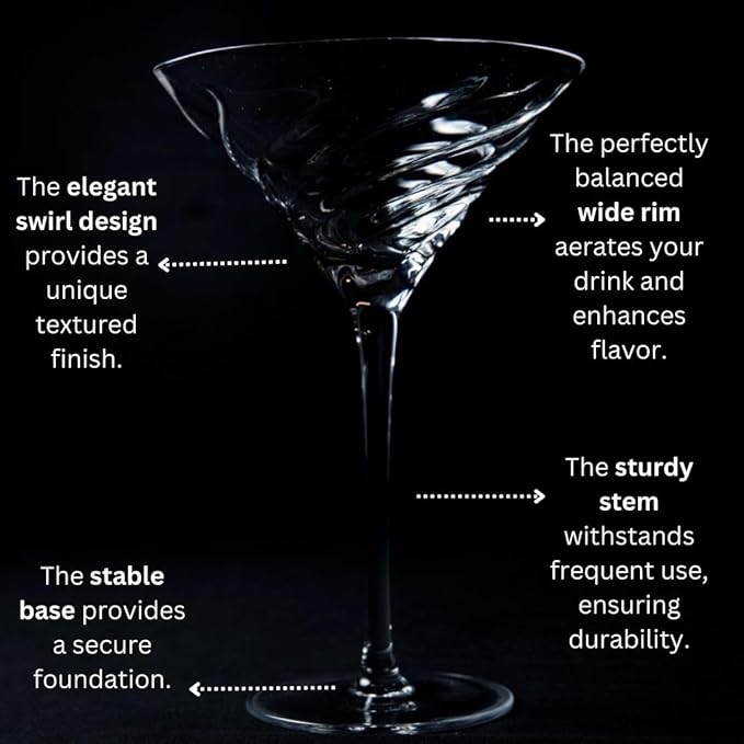 Vortex Martini Glasses – Elegant Twisted Rib Design, Lead-Free Crystal Cocktail Glasses with Stem – Gift-Boxed Barware for Women, Men, Mixologists & Special Occasions (Set of 2)