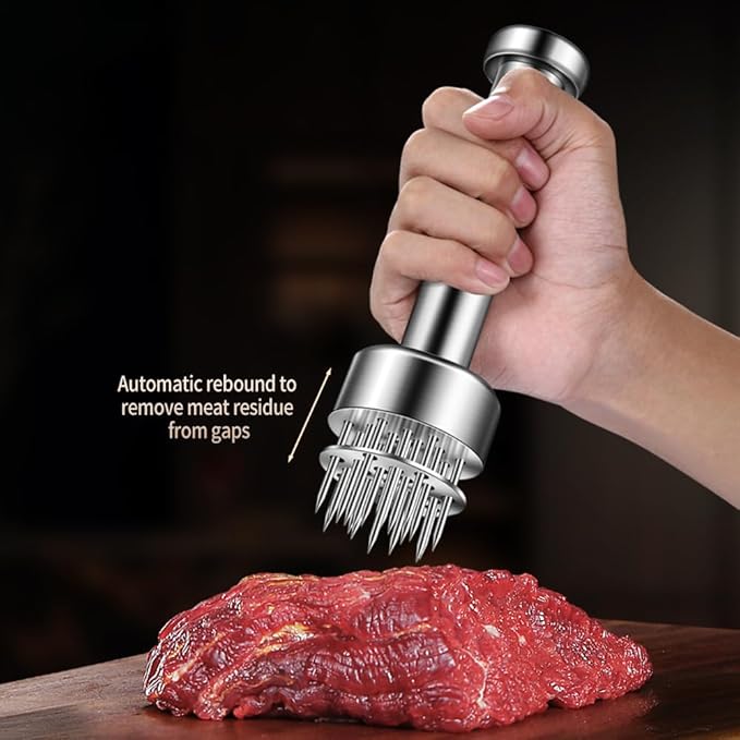 Stainless Steel Meat Tenderizer Tool, 21 Sharp Needles, Chicken Meat Tenderizer, Tenderizing Steak, Beef, Chicken, Pork, Barbecue, Marinating Prep Tool, with free cleaning brush