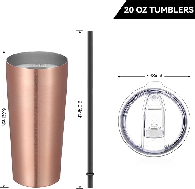VEGOND 20oz Tumbler Bulk with Lid and Straw 12 Pack, Stainless Steel Vacuum Insulated Tumbler, Double Wall Coffee Cup Travel Mug, Rose Gold
