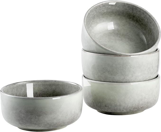 Henten Home Ceramic Otmeal Bowl Set of 4, 26 OZ Porcelain Bowls for Cereal, Salad, Soup, Noodle, Serving Stoneware Set, Reactive Glaze, Microwave & Dishwasher Safe (Grey)