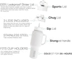 Coldest Tumbler with Handle and Straw - 100% Leak Proof Insulated Tumbler with Lid and Straw (3 Lids) - Stainless Steel Tumblers for Women & Men - Cup Holder Friendly Base, 46 oz (Epic White)