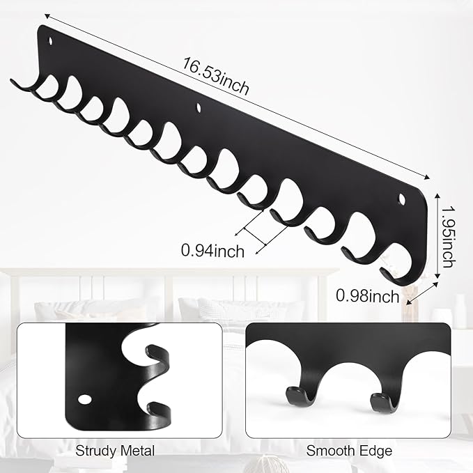 2 Packs 14 Key Hook Holder Wall Mount, No Drill Practical Key Rack, Kitchen Utensil Holder, Coat Hooks Wall Mount Coat Rack Hooks for Living Room, Kitchen, Office, Bathroom, Black